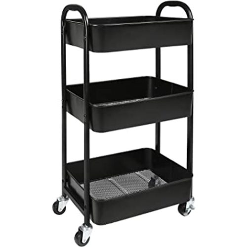 Amazon.com: 3-Tier Rolling Utility Cart with Caster Wheels,Easy Assembly, for Kitchen, Bathroom (Black) : Office Products