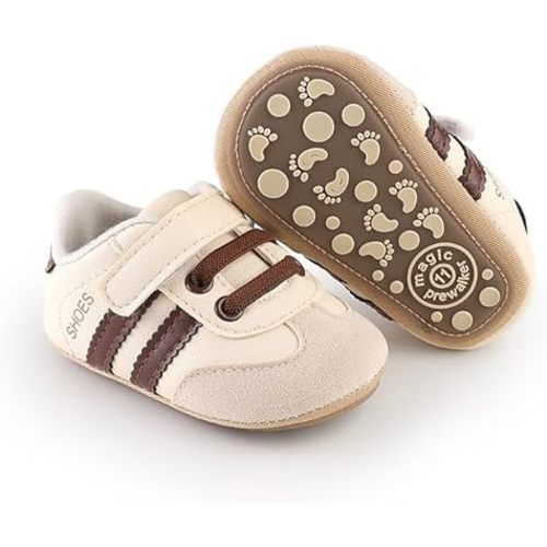 TsQiiane Newbron Baby Boys Girls Retro Sneakers Pu Leather Rubber Sole Walking Shoes Toddler Non-Slip First Walkers Infant Slippers Crib Shoes