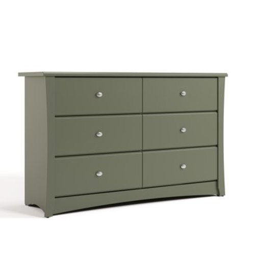 Storkcraft Crescent 6 Drawer Nursery Double Dresser, Olive