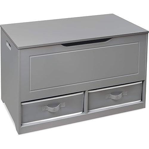 Badger Basket Toy Box with Storage Bench with Safety Hinge – Gray Chest & Seat Combo with 2 Reversible Baskets for Kids’ Rooms