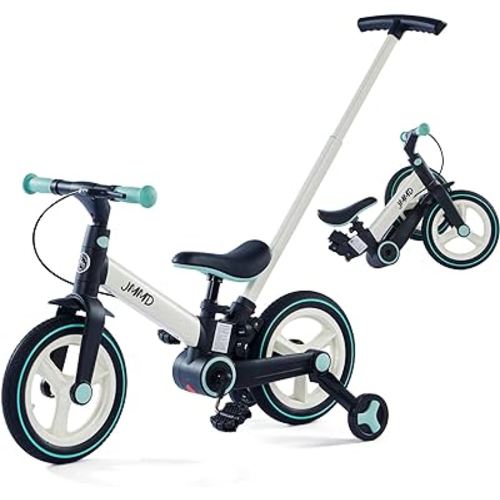 JMMD Toddler Bike with Push Handle for Kids 1-3 Years, 6 in 1 Push Bike with Training Wheels & Pedals, Balance Bike for Boys and Girls with Brakes & Kickstand