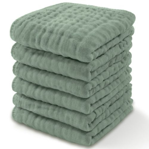 Baby Washcloths Muslin Cotton, Large 10”x10” by Comfy Cubs, Color: Fern, Size: pack of 6