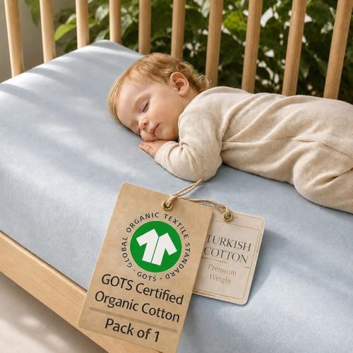 Bunnyjik Organic Travel Crib Sheets Compatible with Baby Bjorn Travel Crib - 1 Pack Premium Weight Turkish Cotton 38x26 Toddler Playard Bedding, Fitted Baby Mattress Cover Boy, Girl, Mattress Cover