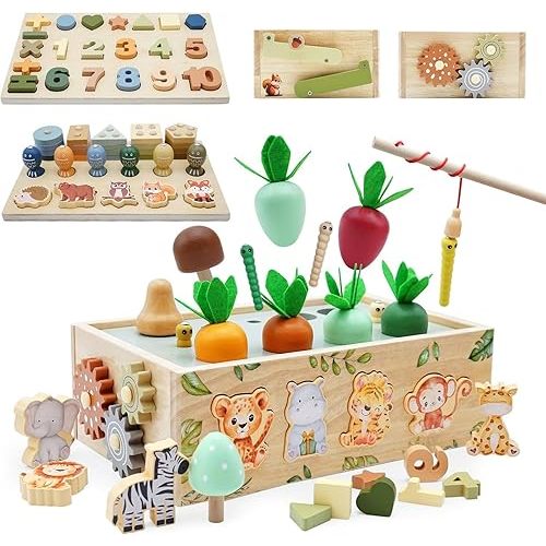 Montessori Wooden Toys for 1+ Year Old, 9 in 1 Montessori Toddler Toy with Preschool Educational Toys for 2+ Year Old, Birthday for Boys Girls Aged 1 2 3 4 Years