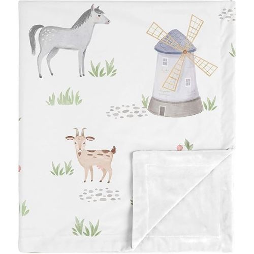 Sweet Jojo Designs Farm Animals Baby Boy Girl Receiving Security Swaddle Blanket for Newborn or Toddler Nursery Car Seat Stroller Soft Minky - Watercolor Farmhouse Horse Cow Sheep Pig