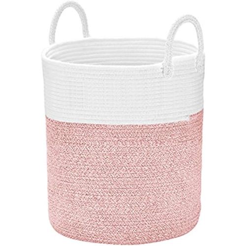 Spmor XXX-Large Storage Baskets Cotton Rope Basket Woven Baby Laundry Basket Sofa Throws Pillows Towels Toys or Nursery Cotton Rope Organizer Laundry Hamper with handles 20"x15.7"x15.7" Pink