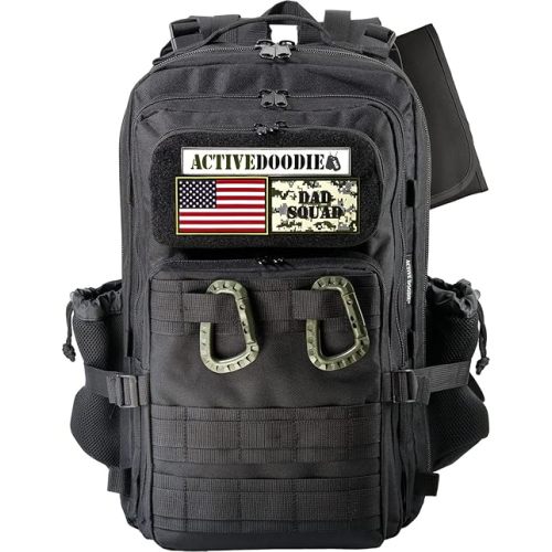 Dad Diaper Bag for Men with Removable Morale Patches, Waterproof Changing Pad, Insulated Pouches, Molle Webbing, YKK Zippers, Black