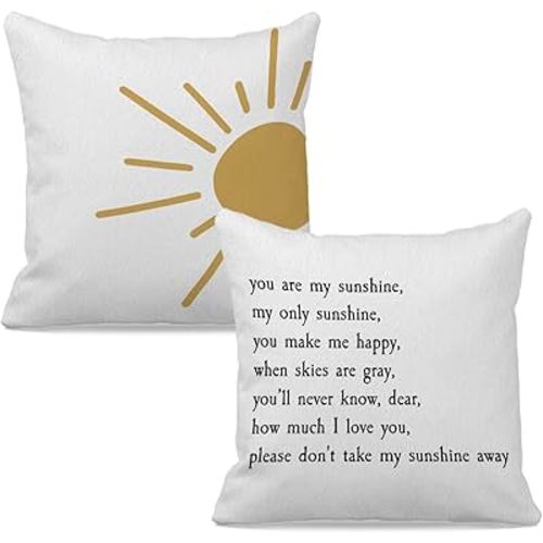 Inspirational Quotes Boho Sun You Are My Sunshine My Only Sunshine Decorative Throw Pillow Covers 18″×18″ Set Of 2,Sun Decorations For Home Bedroom Girls Room Nursery,Gifts For Women Kids Girls