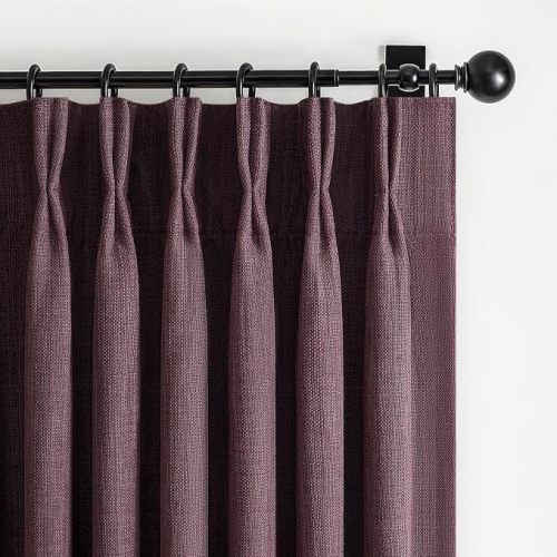 Dark Purple Blackout Pinch Pleated 84 Inch Bedroom Curtains 2 Panels Set, Memory Trained Thermal Noise Cancelling Double Layer Natural Linen Viral Windows Drapes for Living Room Light Blocking 7 FT