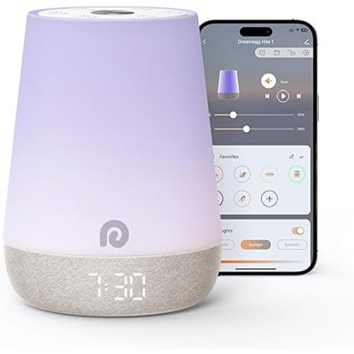 Dreamegg Nite 1 - Baby Sound Machine, Sleep Trainer, Night Light for Kids, Ok to Wake Alarm Clock, 34 Soothing Sounds, App Control, White Noise Sound Machine for Baby Kids Toddler Nursery Bedroom