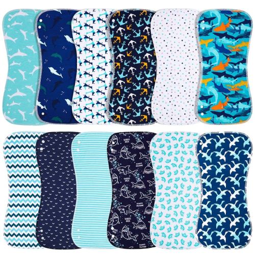 Baby Burp Cloths & Baby Bibs 2-in-1 Design Large Size 3-Layers Thicken 100% Cotton Super Absorbent and Soft Baby Spit Up Burping Rags Baby Burp Cloth Set for Boys 12 Pack