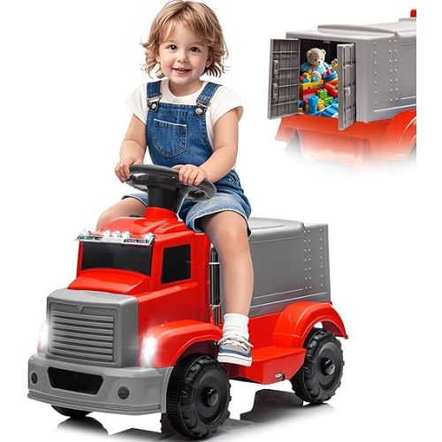 6V Ride on Truck for Toddlers - Electric Car for Kids with Large Storage Box, Music, LED Lights, Rechargeable Battery, One-Button Start, Indoor/Outdoor Ride on Toy for Kids Boys Girls, Red