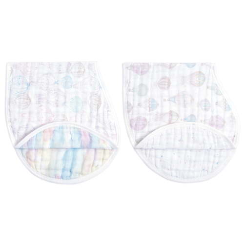aden + anais™ Organic Cotton Muslin Baby Burp Cloths, Bibs, Pink Above the Clouds, 2-pack