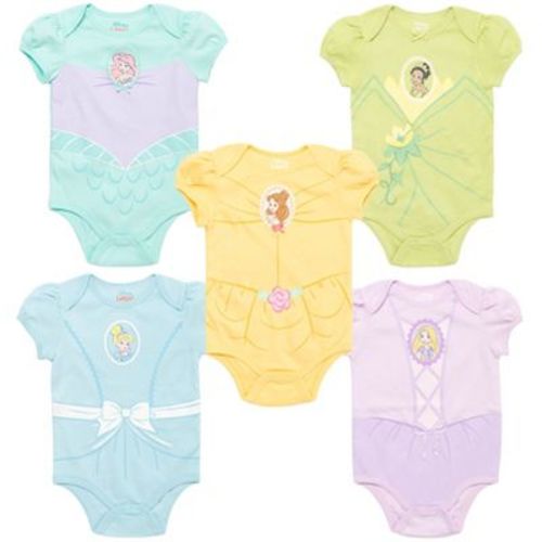 Disney Princess Ariel Princess Belle Cinderella Infant Baby Girls 5 Pack Bodysuits Blue / Green / Purple / Yellow 12 Months