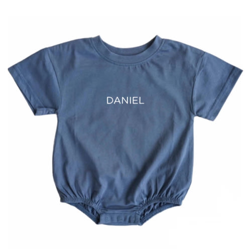 Personalized Short Sleeve Bubble Romper | Dark Denim - 0-3 Months
