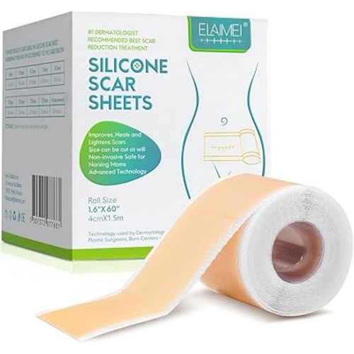Medical Grade Silicone Scar Sheets, Silicone Scar Tape (1.6”x 60”), Scar Removal Strips for Acne Scars C-Section & Keloid Surgery Scars Sheets Treatment Sheets - 6-8 Month Supply