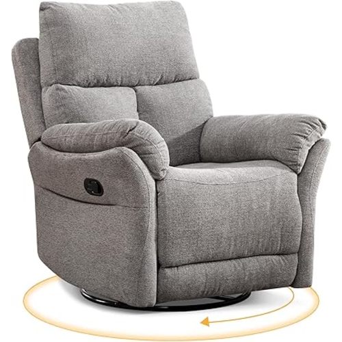ANJ Swivel Rocker Recliner Nursery Chair, Manual Glider Rocking Recliner Chairs for Adults, Small Recliners for Small Space, 360° Swivel Lazy Boy Recliner Chairs for Living Room, rv, Silver Grey