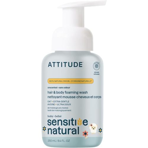 ATTITUDE 2-in-1 Shampoo and Body Wash for Baby, EWG Verified, Plant- and Mineral-Based Ingredients, Dermatologically Tested, Vegan Products for Sensitive Skin, Unscented, 8.4 Fl Oz