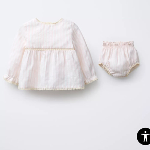 SEERSUCKER STRIPED LACE SHIRT AND SHORTS SET - Pale pink | ZARA United States