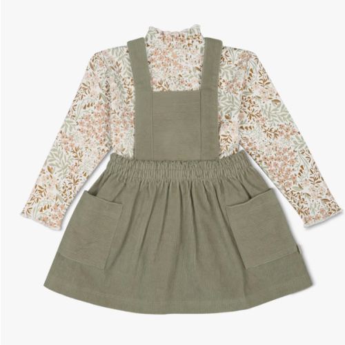 Organic Corduroy Pinafore Dress - Olive
