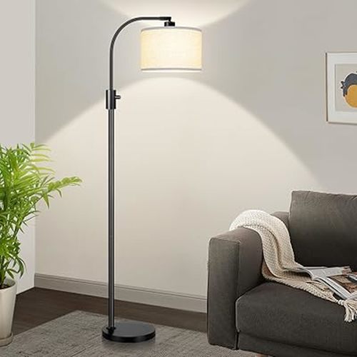 [Upgraded] Dimmable Black Floor Lamp, 1200 Lumens LED Edison Bulb Included, Arc Floor Lamp for Living Room Modern Standing Tall Floor Lamps with Linen Shade for Bedroom Office Reading Room Nursery