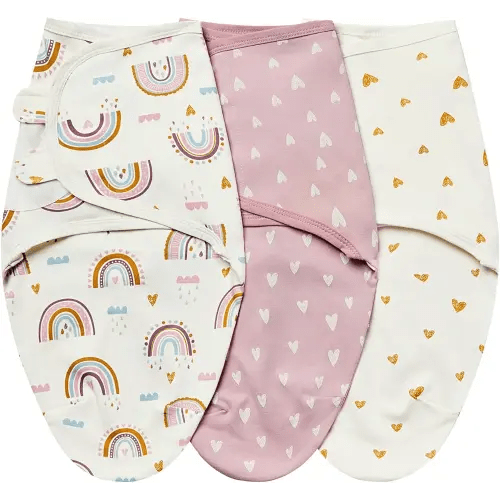 insular Baby Swaddle Wrap, Swaddle Blanket for Newborn and Infant, Adjustable Swaddle Set for Boy and Girl, Soft Cotton Baby Sleep Sack 3 Pack (Small(0-3 Month), Rainbow)