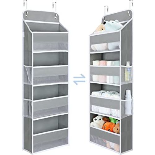 1 Pack Over the Door Organizer, Yecaye 35.2lbs Load Closet Door Organizer Hanging, Swing-proof Diaper Organizer Storage with 4 Big Pockets 4 Side Mesh Pockets for Nursery Newborn Baby Essentials Stuff