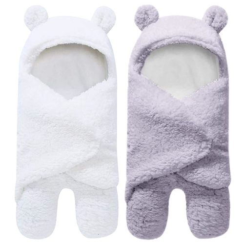 2 Pack Sherpa Baby Swaddle Blanket - Grey and White