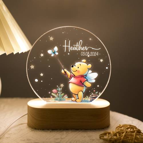 Personalized Pooh Bear Acrylic Night Light,Cute Animals Plaque,Baby LED Night Lamp,Light Up Sign for Kids,bedside lamp,Baby Gifts Birth