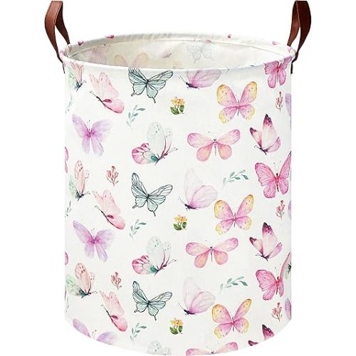 19.7" Butterfly Laundry Basket,Kids Dirty Clothes Hamper,Waterproof Toys Storage Bin,Room Decor,Gift Baskets,Baby Nursery Hamper(Pink Butterfly)
