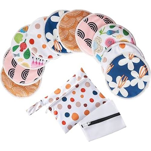 Breast Pads - (10 Pack) Reusable and Washable Nursing Pads for Breastfeeding -4.7 inch + Wet Bag +Wash Bag
