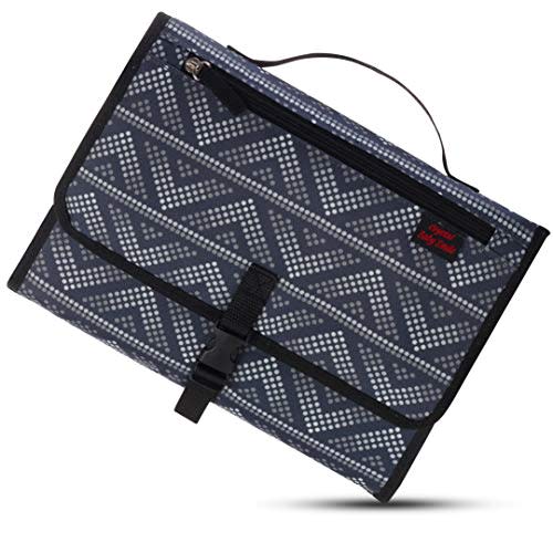 Crystal Baby Smile Portable Changing Pad - Diaper Clutch - Lightweight Travel Station Kit for Baby Diapering - Entirely Padded, Detachable and Wipeable Mat - Mesh and Zippered Pockets - Gray Dots