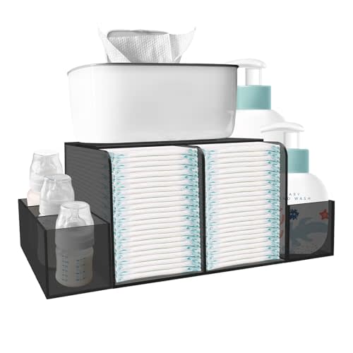 GILPWA Acrylic Diaper Caddy Organizer for Changing Table, Detachable Clear Diaper Storage for Baby Wipe Dispenser, Wipe Warmer and other Diapering Essentials, Black