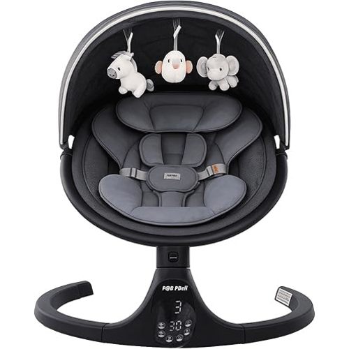 Baby Swings for Infants, P@B PBell Baby Swing, Bluetooth Infant Swing with Music Speaker, 5 Speeds and Remote Control, Electric Swing for Baby, Portable Baby Swing, Indoor & Outdoor (Black)