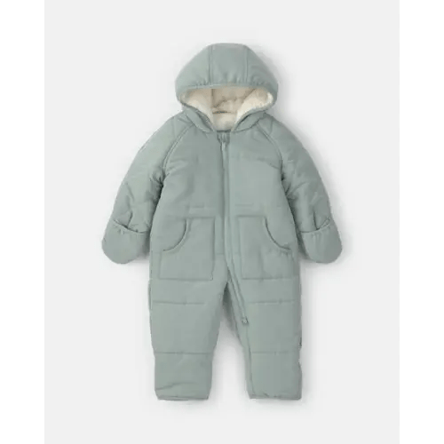 Baby Boy 1-Piece Hooded Teddy Fleece Quilted Pram Snowsuit - Green | Carter's