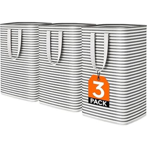 Lifewit 3 Pack Laundry Hamper Large Collapsible Laundry Baskets, Freestanding Waterproof Clothes Hamper with Easy Carry Handles in Laundry Room Bedroom Bathroom College Dorm for Adults, Black, 3 x 80L