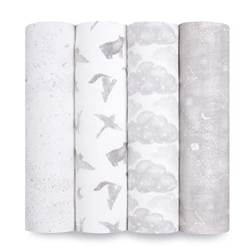 aden + anais Swaddle Blanket, 100% Organic Cotton Blankets for Girls & Boys, Baby Receiving Swaddles, Ideal Newborn & Infant Swaddling Set, 4 Pack, Map The Stars