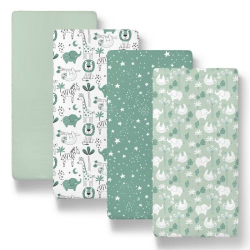 The Peanutshell Green Safari Bassinet Sheets, Green, 4-Pack