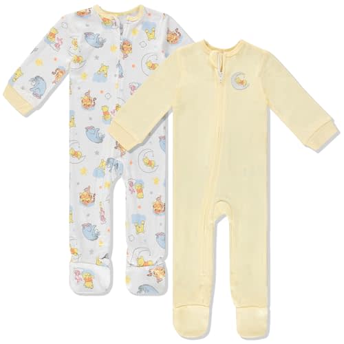 Disney Baby Onesies 2 Pack Zip-Up Sleeper - Winnie The Pooh, Monsters Inc, Dumbo, Bambi - Newborn Girls & Baby Boy's Pajamas