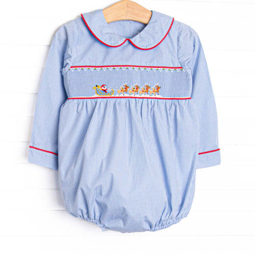 St. Nick's Sleigh Smocked Boy Bubble, Blue – Stitchy Fish