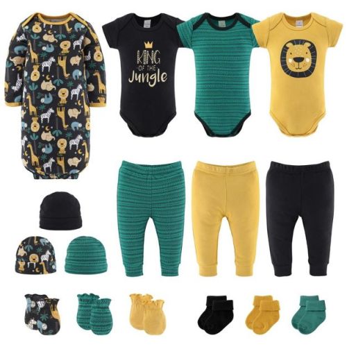 The Peanutshell Layette Gift Set for Baby Boys, King of the Jungle, 16 Essential Pieces, 6-9 Months, Green