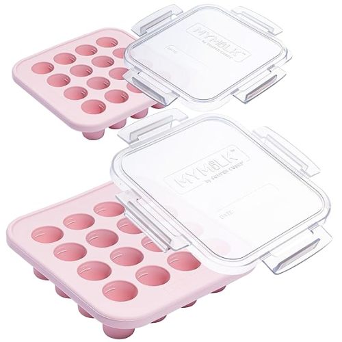 Souper Cubes MyMilk 1/2 oz. Silicone Breast Milk Freezer Trays, Each Pure Platinum Food-Grade Silicone Tray Holds 8 oz., Perfect For Purees, and More - Pink - 2-Pack