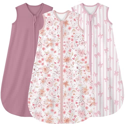 Yoofoss Baby Sleep Sack 0-6 Months Wearable Blanket for Babies 100% Organic Cotton 2-Way Zipper TOG 0.5 Toddler Sleeping Sack 3 Pack, Comfy Lightweight Sleep Sacks