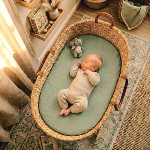 Oval Fitted Sheets - All Sizes | Organic Muslin Cotton %100 - Bassinet, Moses Basket & Crib Sheets