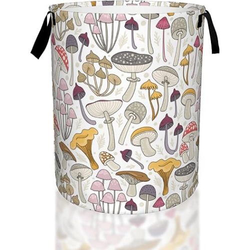 Mushroom Retro Laundry Basket,Waterproof Mushrooms Laundry Hamper,Collapsible Organizer Basket for Storage Bin Toy Bins, Dirty Clothes Laundry Basket for Living Room/Bathroom/Bedroom
