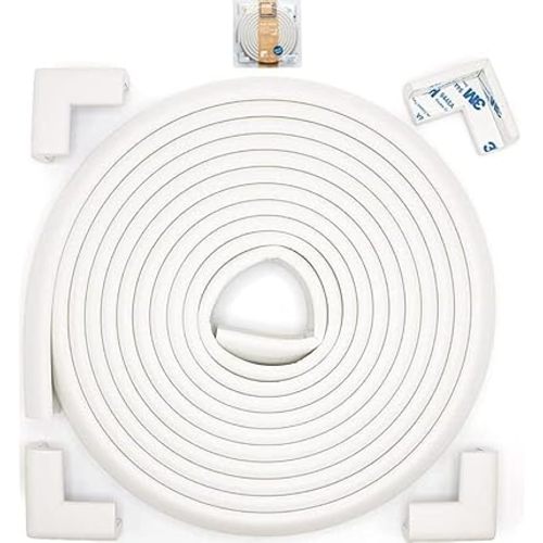 Roving Cove Slim-Fit Corner Edge Protector for Baby Proofing (Small 15ft Edge 4 Corners), Furniture Safety Bumper Guard, Soft NBR Rubber Foam, 3M Adhesive, Oyster White (Off White)