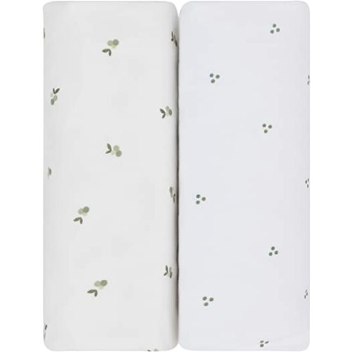 Ely's & Co. Patent Pending Waterproof Bassinet Sheet Set - 2 Pack Berry and Cluster Dot (Sage)