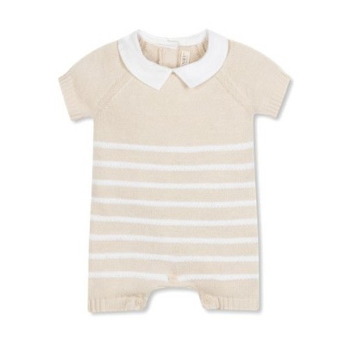 Hope & Henry Layette Baby Short Sleeve Peter Pan Collar Sweater Romper, Infant, Size: 3-6 months