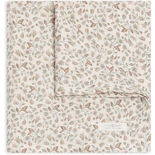 Colored Organics Baby Organic Cotton Swaddle - Infant Receiving Blanket - Yuma Floral/Teal + Taupe Muslin