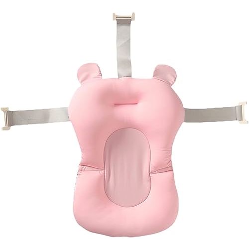 Baby Bath Cushion Pad Newborn Bathtub Mat Infant Bath Supporter Net Baby Bathtub Pillow Non-Slip Floating Bathing Tub Seat (Pink Bear, 28cm*43cm*26cm)